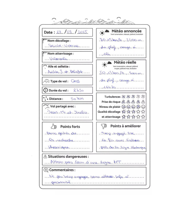 Carnet de vol Parapente