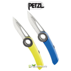 Couteaux jaune et bleu Spatha de la marque Petzl