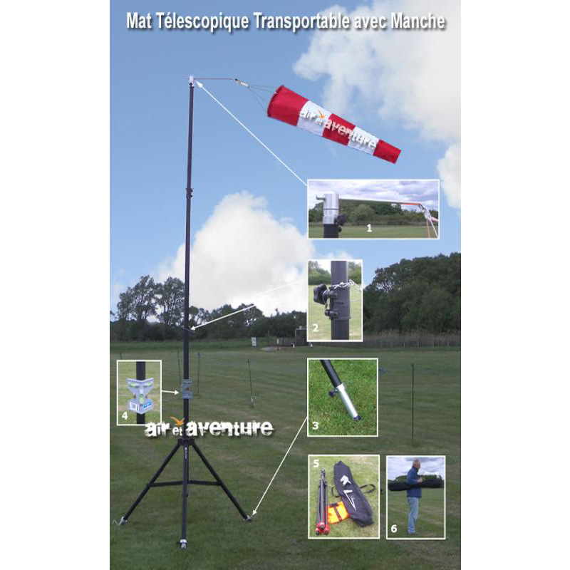 Mat Télescopique Complet Alu Pliable avec Manche à Air