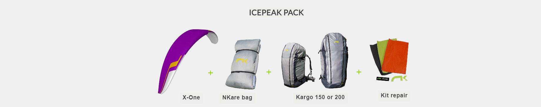 Pack d'équipements vendus avec l'aile Icepeak X-One
